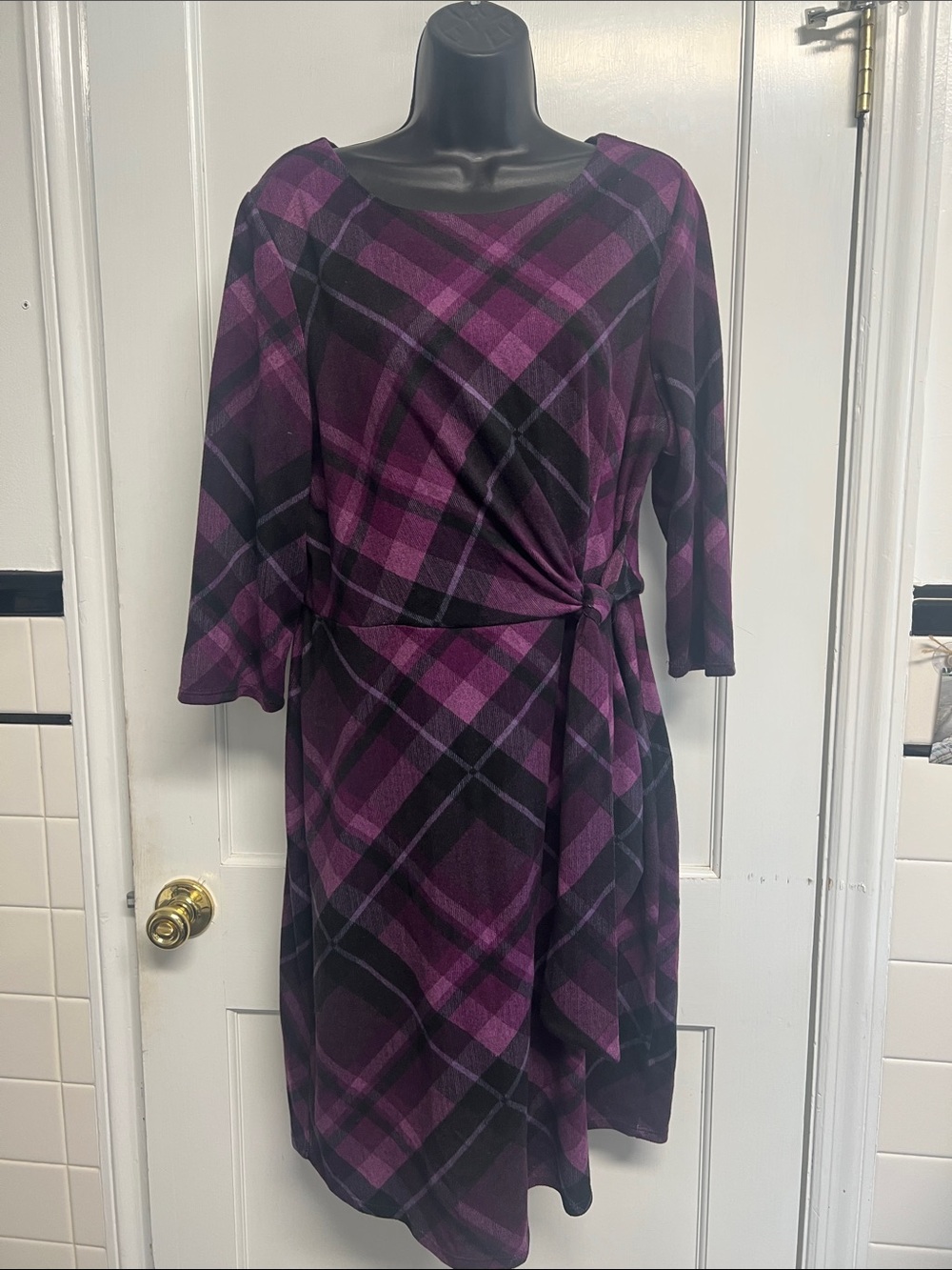 madison leigh Purple Plaid Tie-Waist Midi Dress size 14